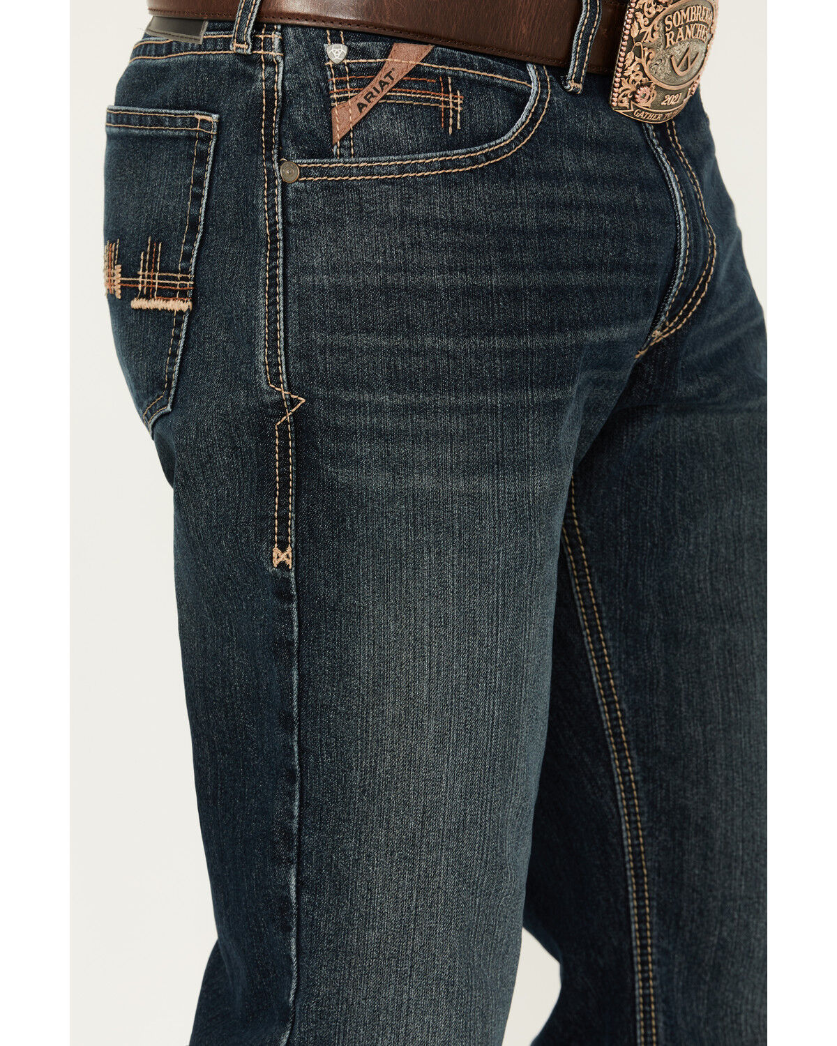 Image #2 - Ariat Men's M4 Derek Dark Wash Relaxed Stretch Bootcut Jeans, Dark Wash, hi-res
