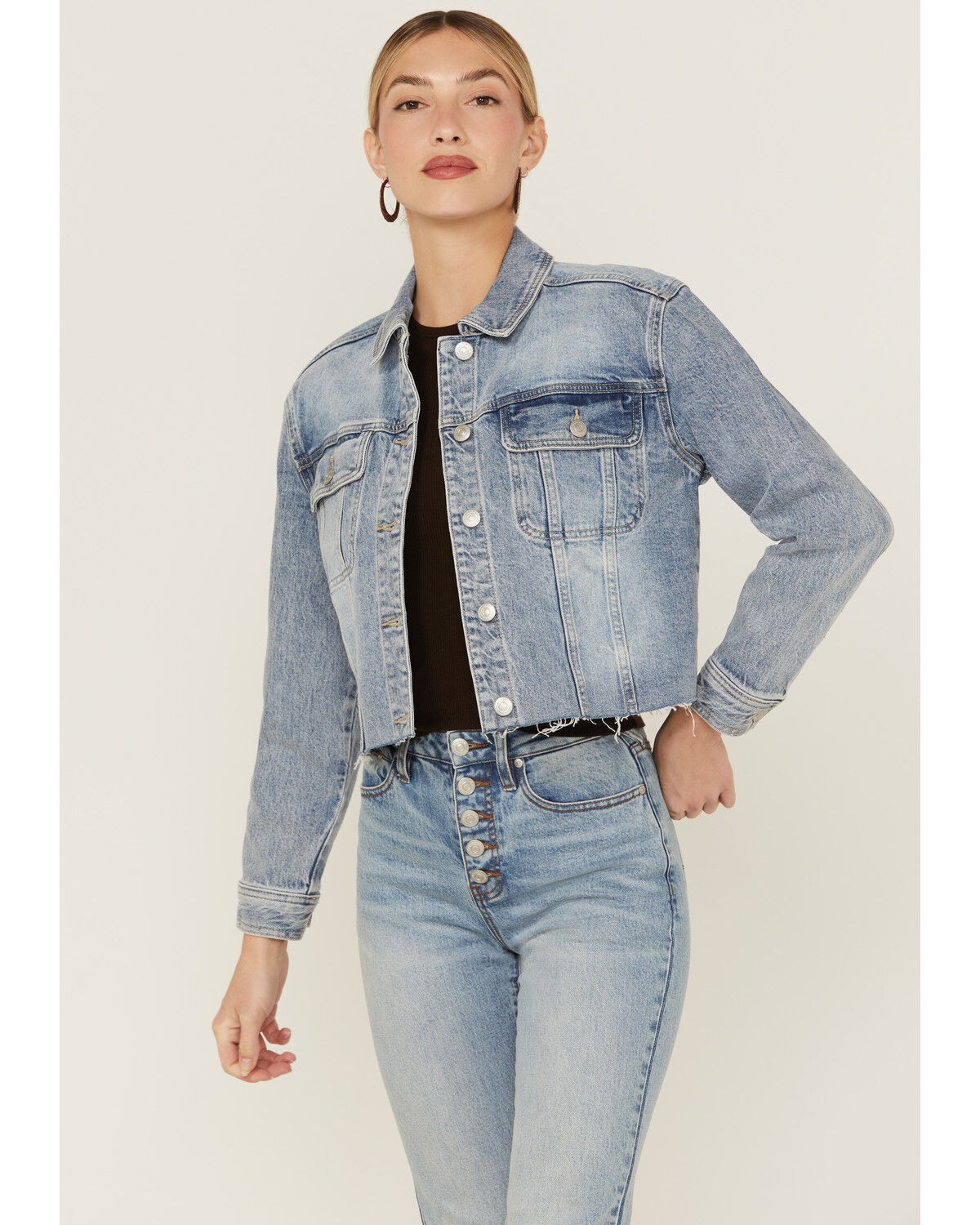 Image #2 - Cleo + Wolf Women's Wilshire Cropped Oversized Denim Jacket, Light Wash, hi-res