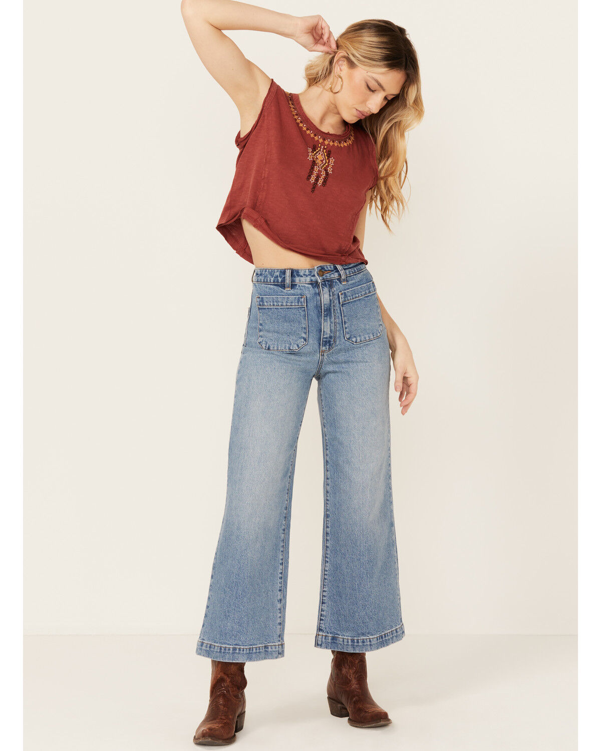 Image #1 - Rolla's Women's Boot Barn Exclusive Brad Medium Wash High Rise Sailor Wide Leg Stretch Denim Jeans, Medium Wash, hi-res