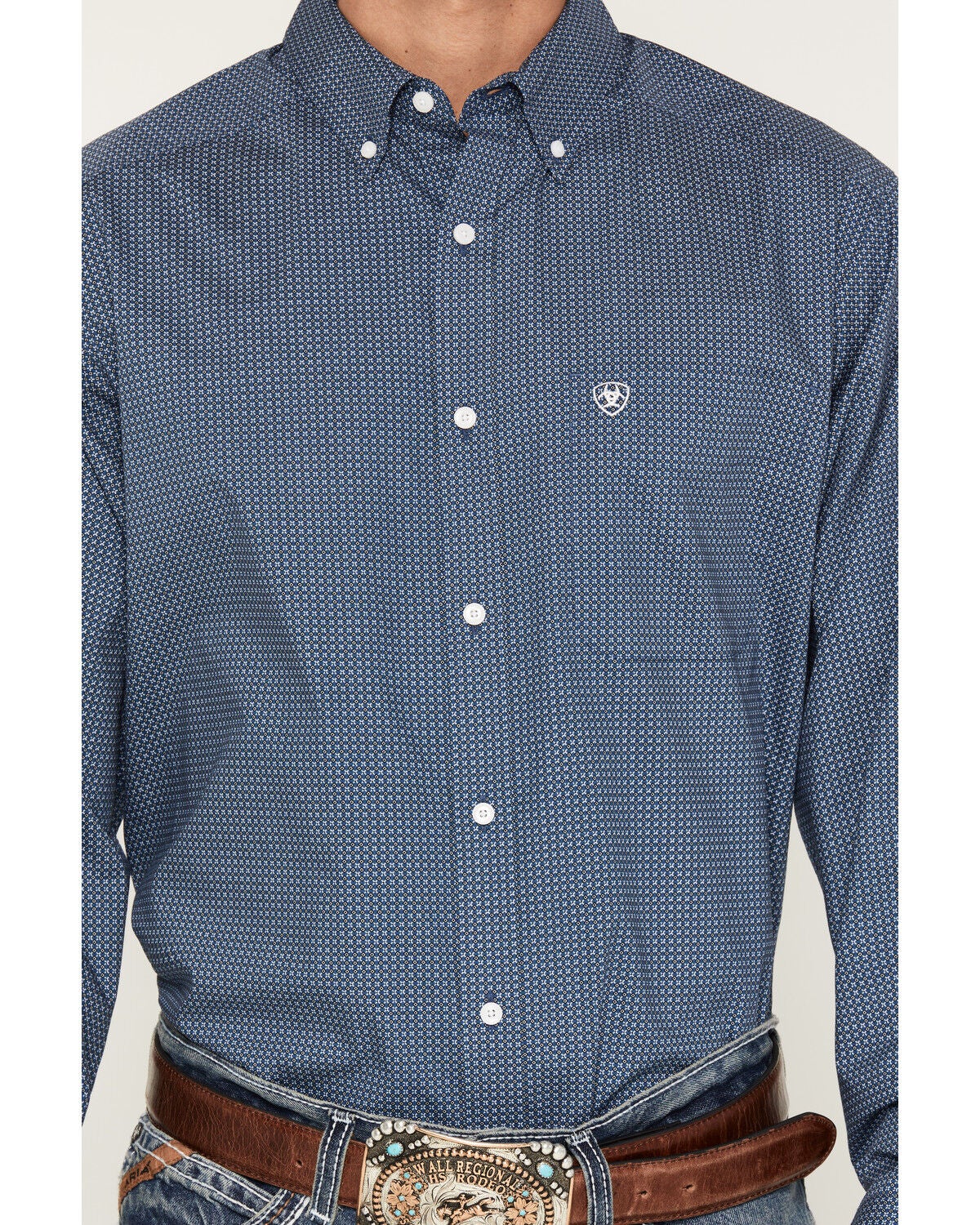 Image #3 - Ariat Men's Boot Barn Exclusive Storm Geo Print Long Sleeve Button-Down Western Shirt - Big, Blue, hi-res