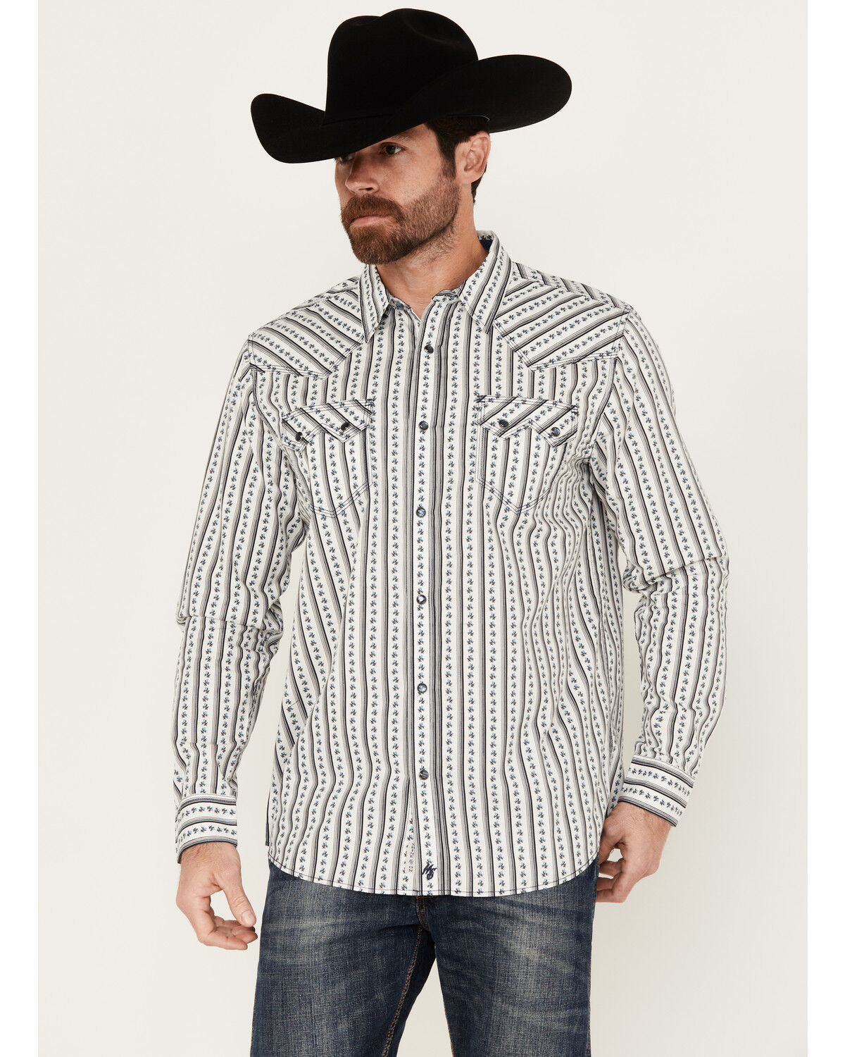 Image #1 - Moonshine Spirit Men's One Last Song Floral Print Long Sleeve Pearl Snap Western Shirt, White, hi-res