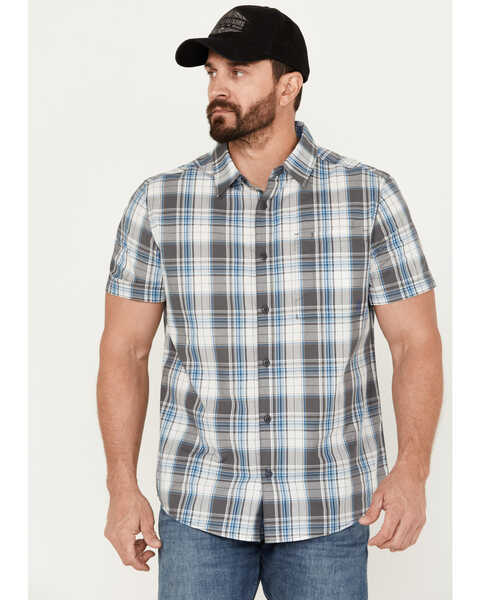 Brothers & Sons Men's Wagoner Plaid Print Short Sleeve Button-Down Western Shirt, White, hi-res