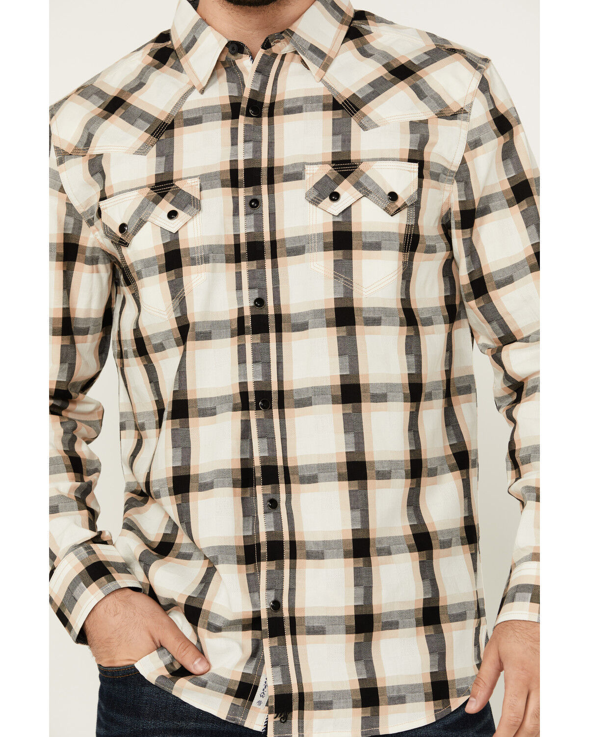 Image #3 - Moonshine Spirit Men's Crescendo Plaid Print Long Sleeve Snap Western Shirt, White, hi-res