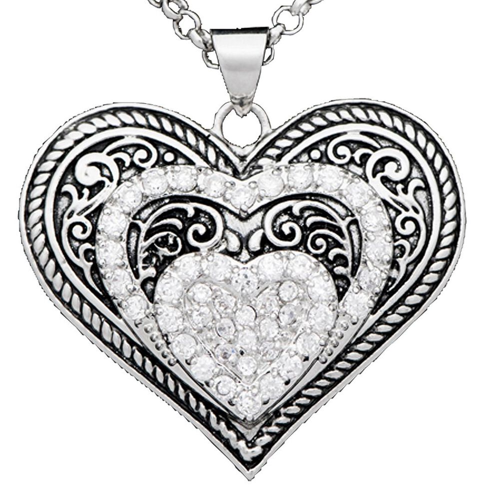 Montana Silversmiths Cubic Zirconia Heart in Heart Necklace & Earrings Set, Silver, hi-res
