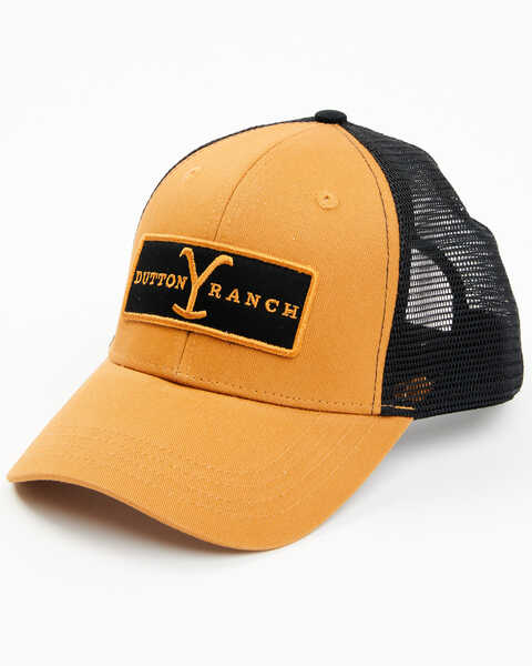 Changes Men's Rectangular Dutton Ranch Logo Trucker Hat, Brown, hi-res
