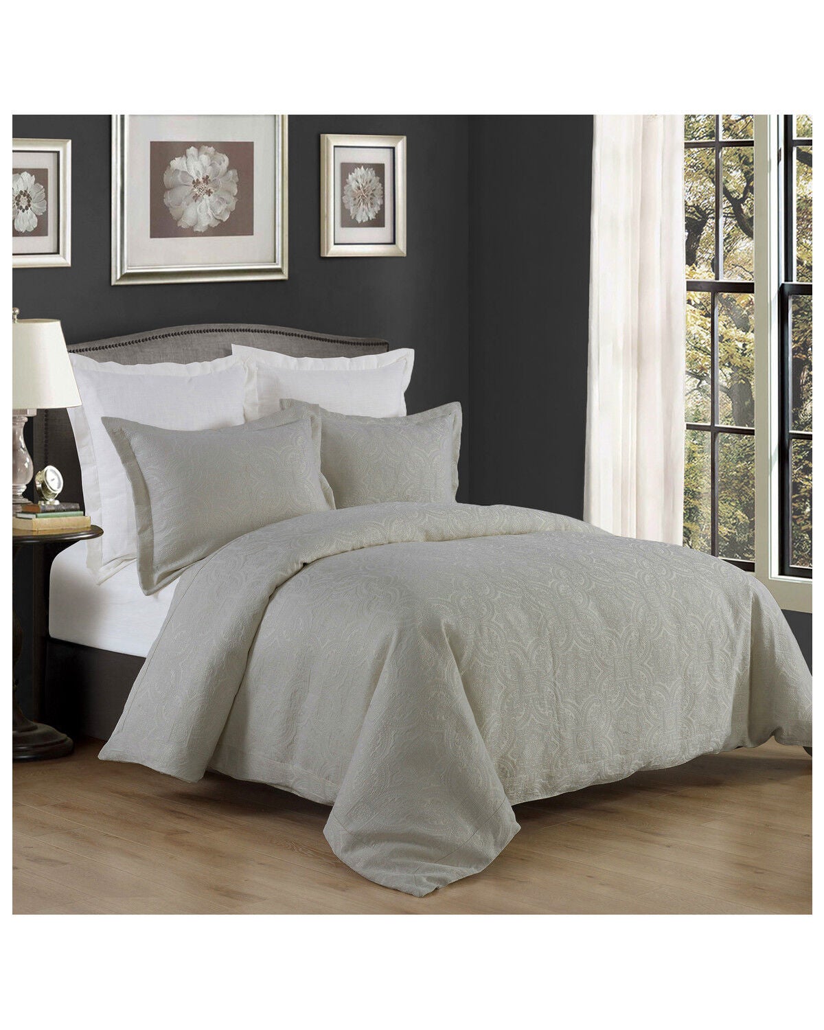 Image #1 - HiEnd Accents Queen Matelass&eacute; Bedding Set - 3 Piece, Grey, hi-res