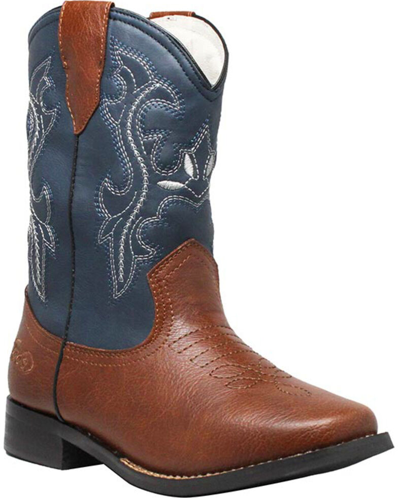 Ad Tec Boys' 8" Pull On Western Boots - Square Toe, Brown/blue, hi-res