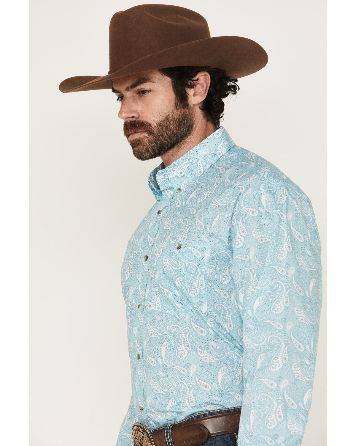 Image #2 - Wrangler Men's Paisley Print Long Sleeve Button-Down Stretch Western Shirt, Aqua, hi-res