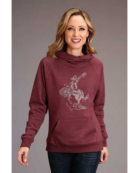 Stetson Women's Bucking Cowgirl Graphic Hoodie , Maroon, hi-res