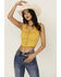 Image #1 - Rock & Roll Denim Women's Eyelet Corset Tank Top, Yellow, hi-res