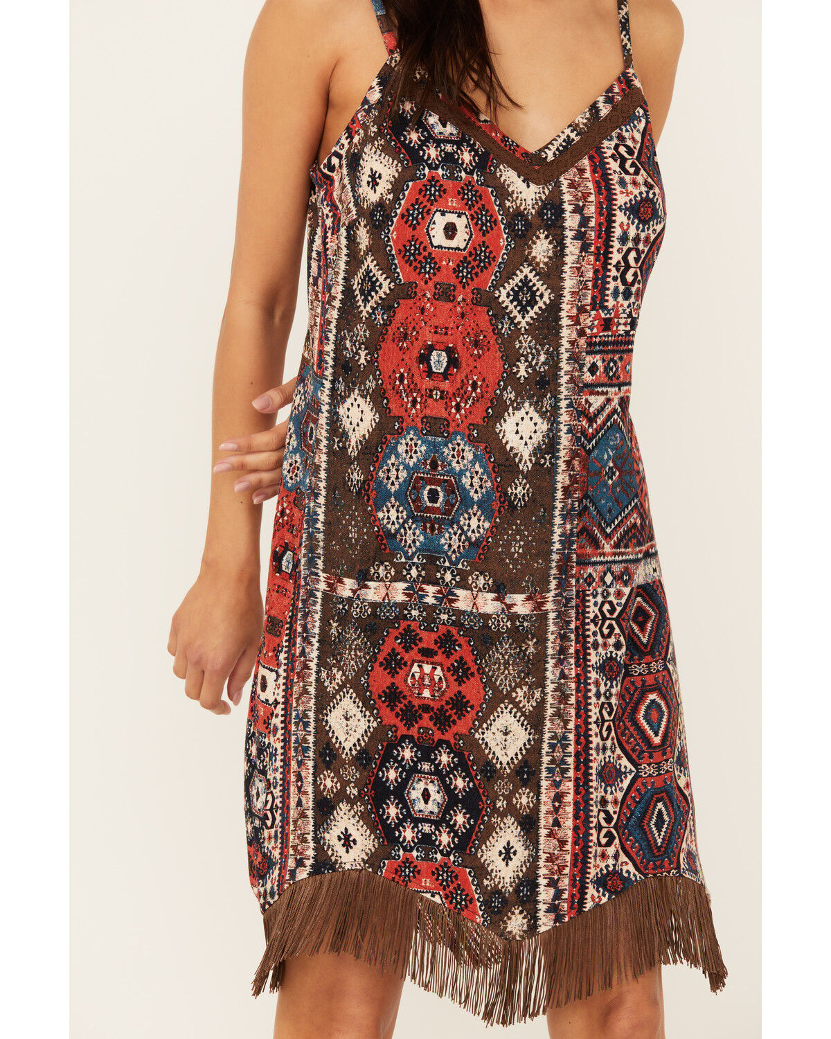 Image #4 - Idyllwind Women's Yearling Printed Fringe Mini Slip Dress, Dark Brown, hi-res