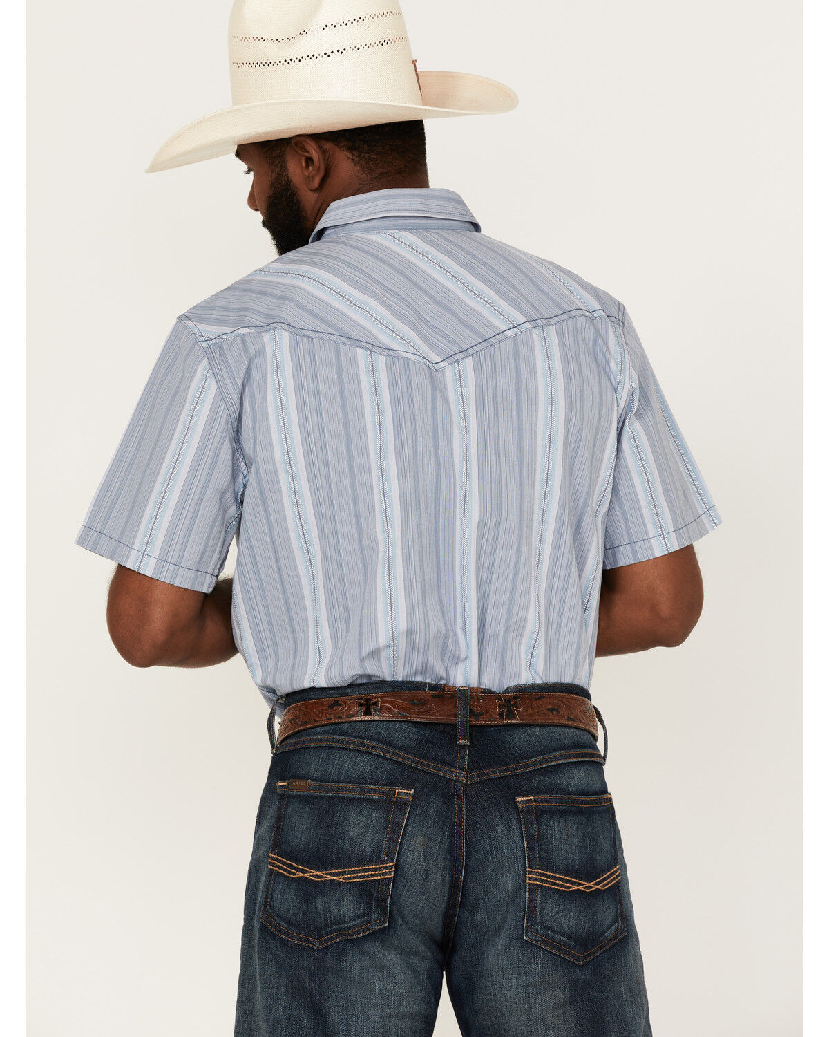 Image #4 - Cody James Men's Springs Vertical Stripe Short Sleeve Snap Western Shirt, Blue, hi-res