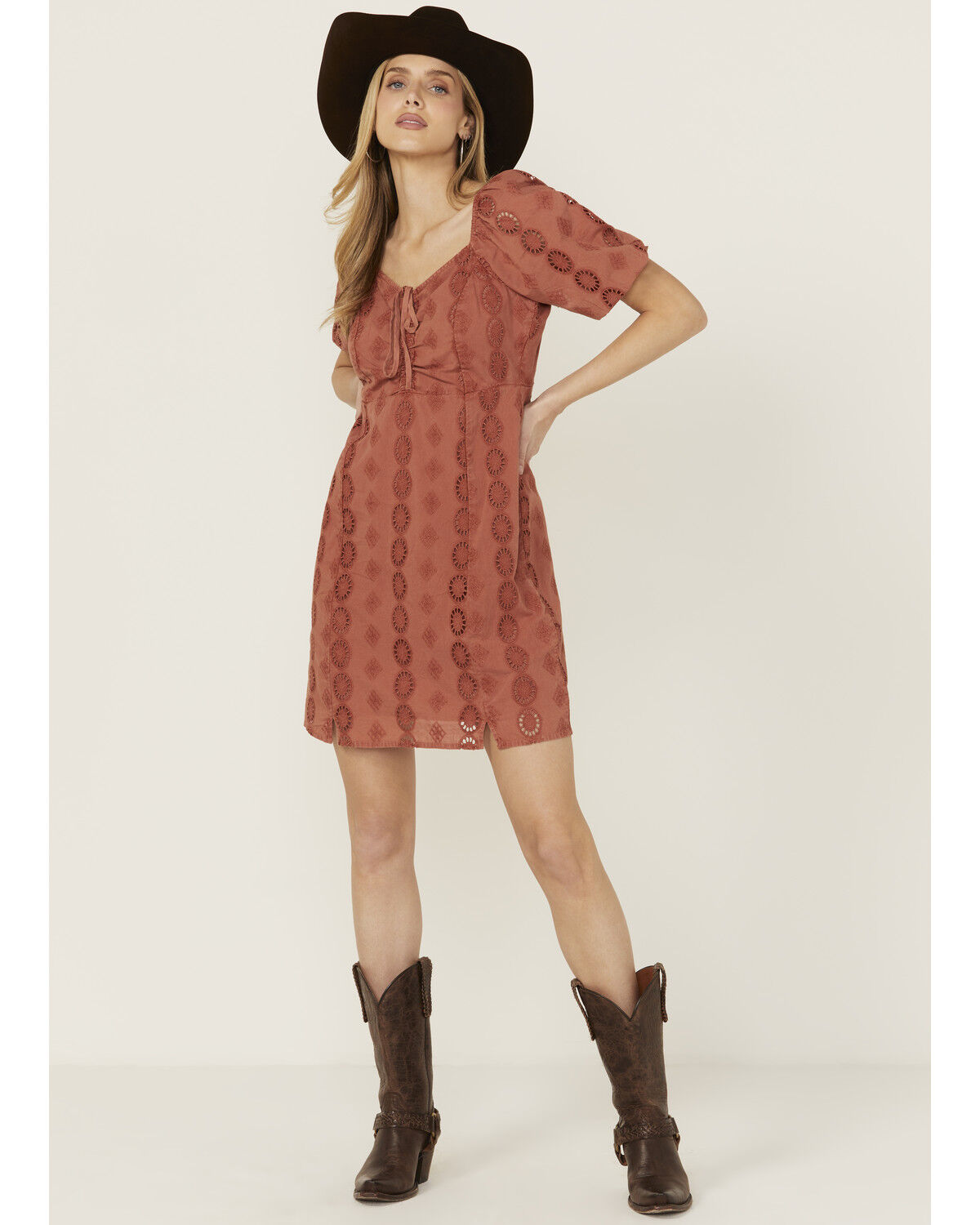 Image #1 - Shyanne Women's Eyelet Tie Front Mini Dress, Mauve, hi-res