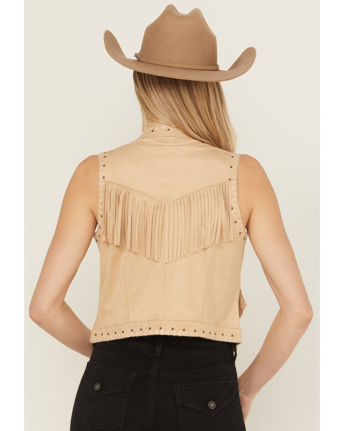 Image #4 - Shyanne Women's Faux Suede Whipstitch Fringe Vest, Khaki, hi-res