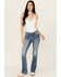 Image #3 - Miss Me Women's Medium Wash Mid Rise Wing Pocket Bootcut Stretch Denim Jeans, Medium Wash, hi-res