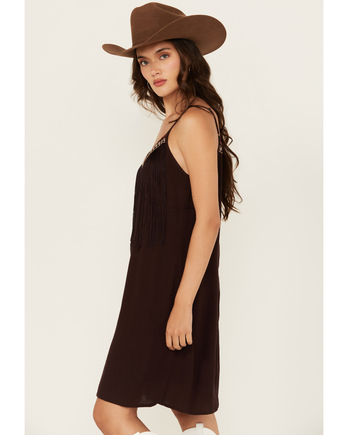 Image #2 - Shyanne Women's Embroidered Fringe Sleeveless Mini Dress, Chocolate, hi-res