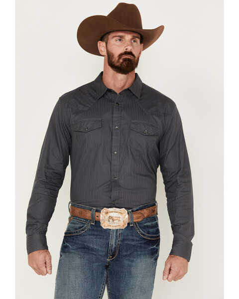Gibson Trading Co Men's Southside Satin Stripe Snap Western Shirt , Dark Grey, hi-res