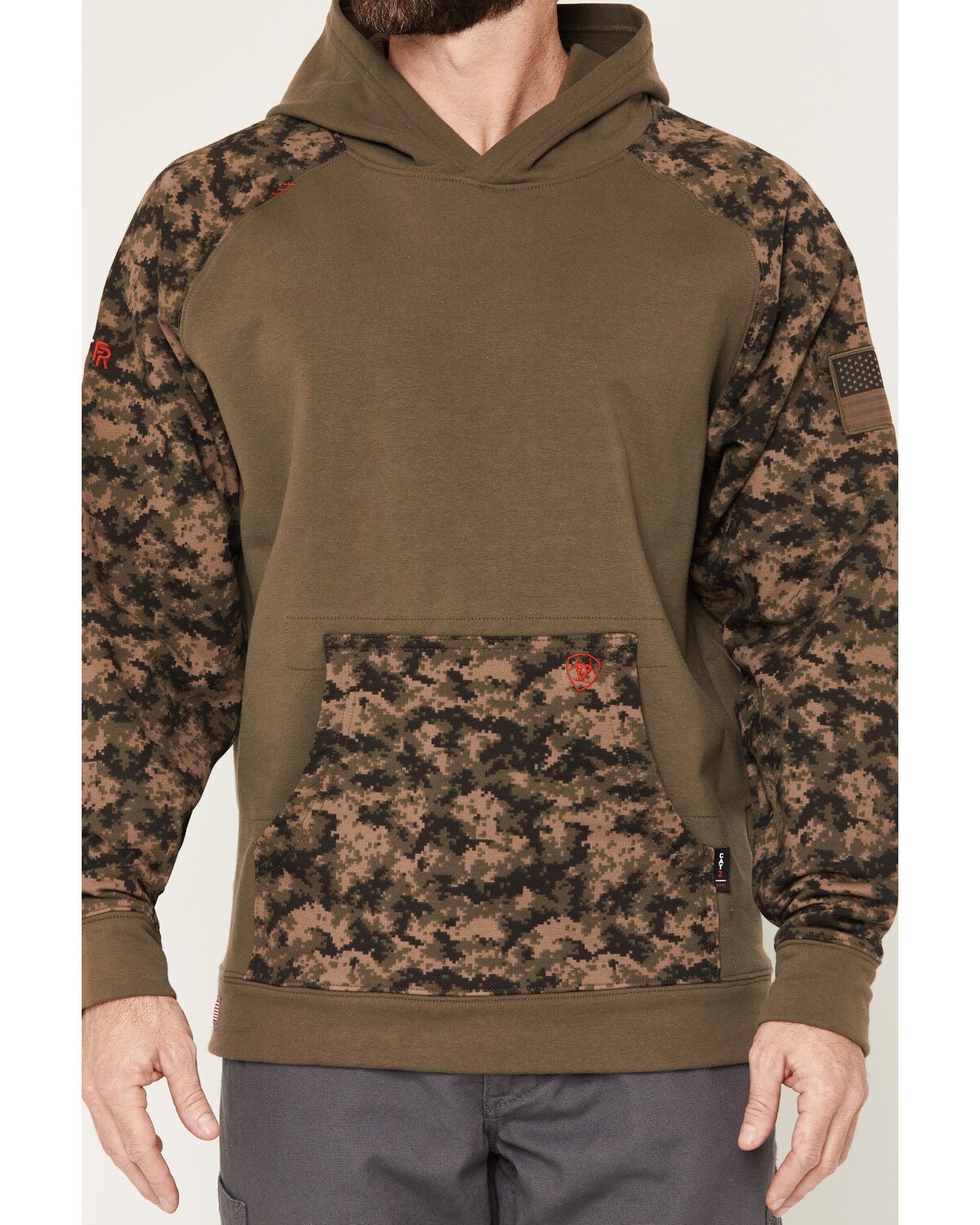 Image #3 - Ariat Men's FR Durastretch Patriot Hooded Sweatshirt, Brown, hi-res