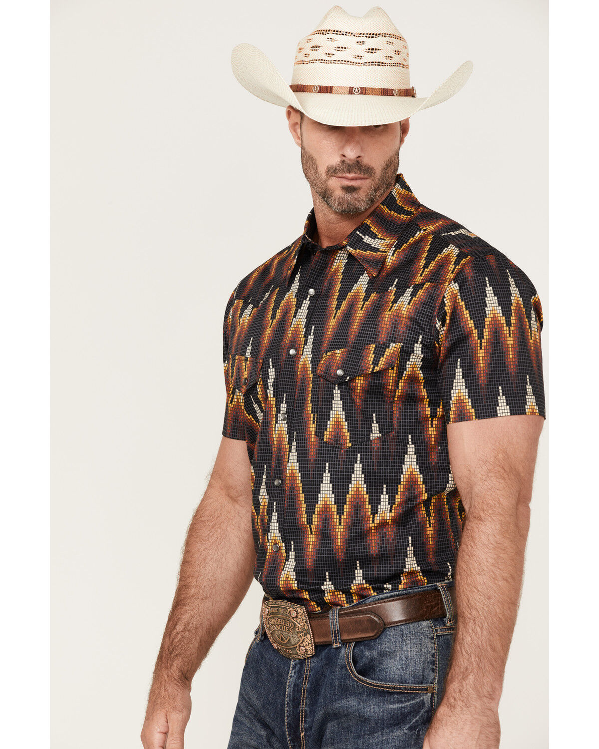 Image #2 - Dale Brisby Men's Digital Print Short Sleeve Snap Western Shirt, Charcoal, hi-res
