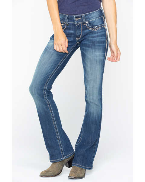 Image #6 - Ariat Women's R.E.A.L Mid Rise Entwined Bootcut Jeans, Blue, hi-res