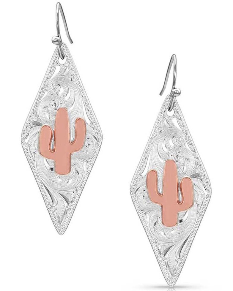 Montana Silversmiths Women's Two Tone Diamond Cactus Earrings, Silver, hi-res