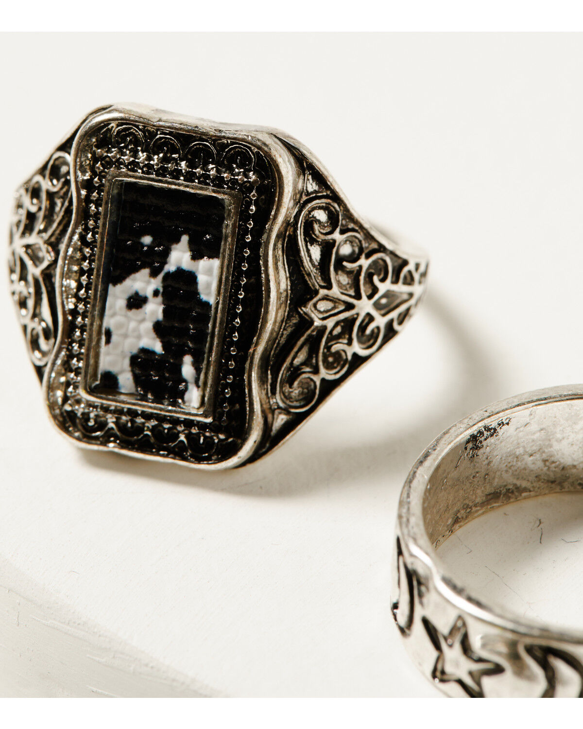 Image #3 - Shyanne Women's Cow Print and Labradorite Ring Set - 3 Piece, Silver, hi-res