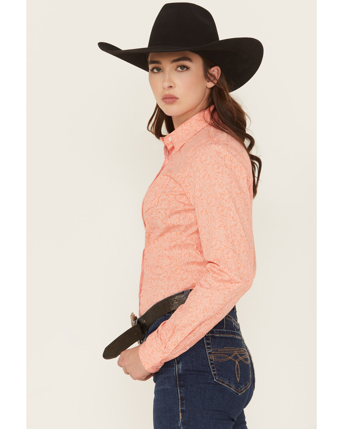 Image #2 - Cinch Women's Paisley Print Long Sleeve Button-Down Stretch Western Shirt, Coral, hi-res