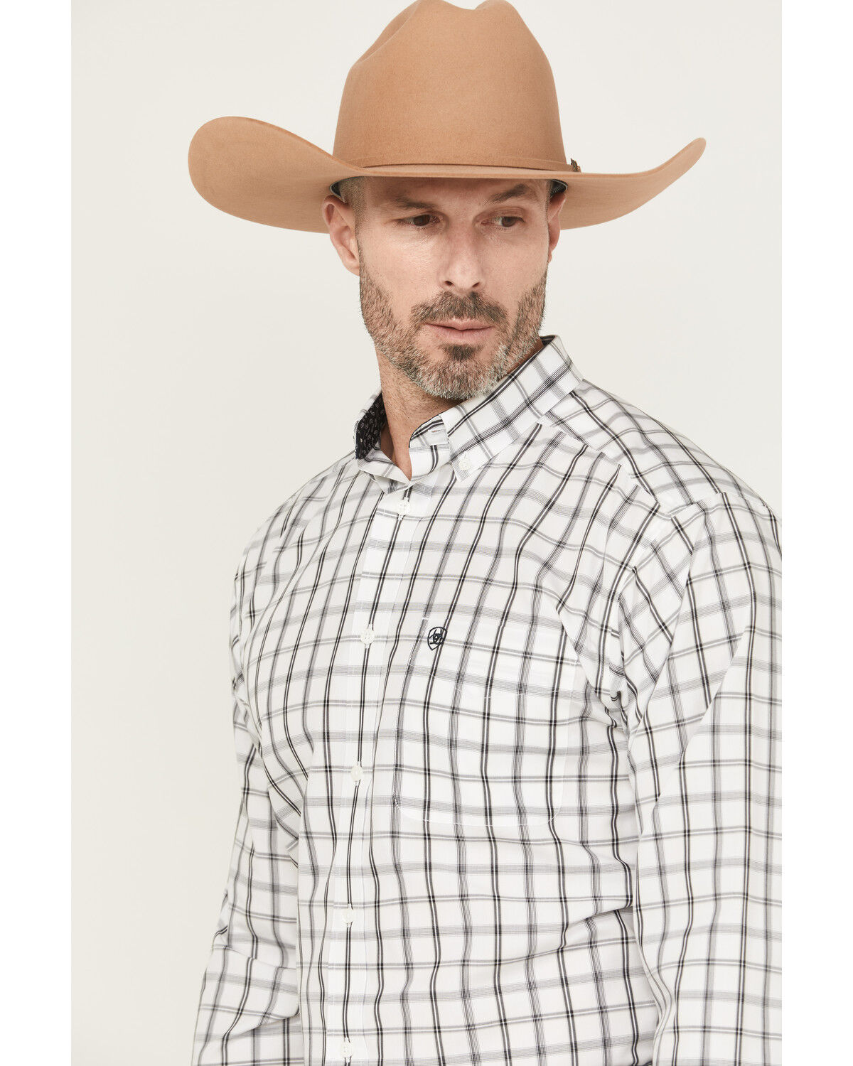 Image #2 - Ariat Men's Remi Wrinkle Free Plaid Print Long Sleeve Button-Down Western Shirt, White, hi-res