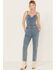 Image #2 - Rock & Roll Denim Women's Medium Wash Straight Leg Stretch Jumpsuit, Blue, hi-res