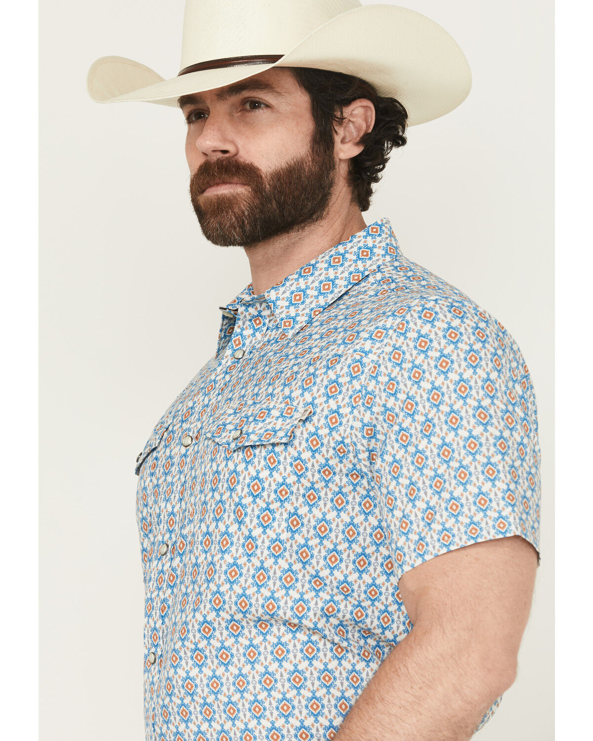 Image #2 - RANK 45® Men's Lozy Medallion Print Short Sleeve Snap Performance Western Shirt, White, hi-res