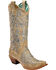 Corral Women's Bone Glitter Overlay Embroidery & Crystals Cowgirl Boots - Snip Toe, Natural, hi-res
