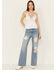 Image #1 - Ceros Women's Pheonix High Rise Crochet Flare Jeans, Medium Wash, hi-res