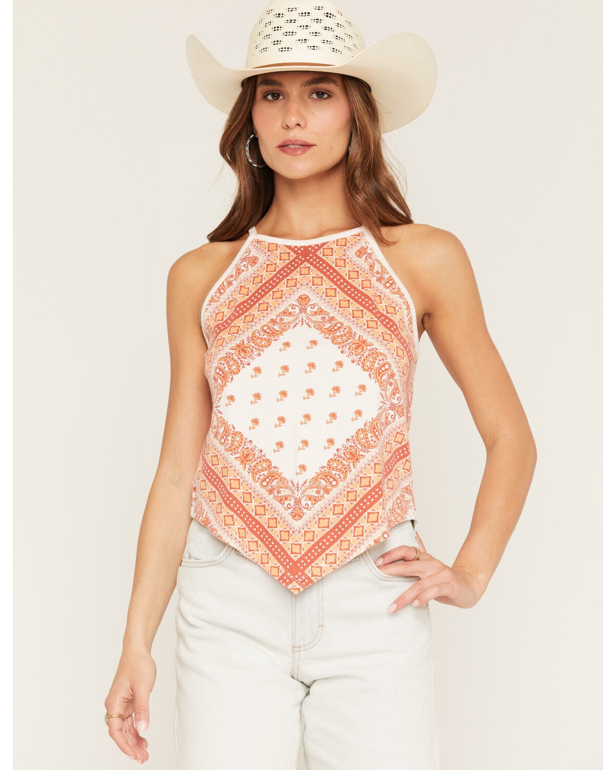 Image #1 - Rock & Roll Denim Women's Bandana Print Tank Top, Orange, hi-res