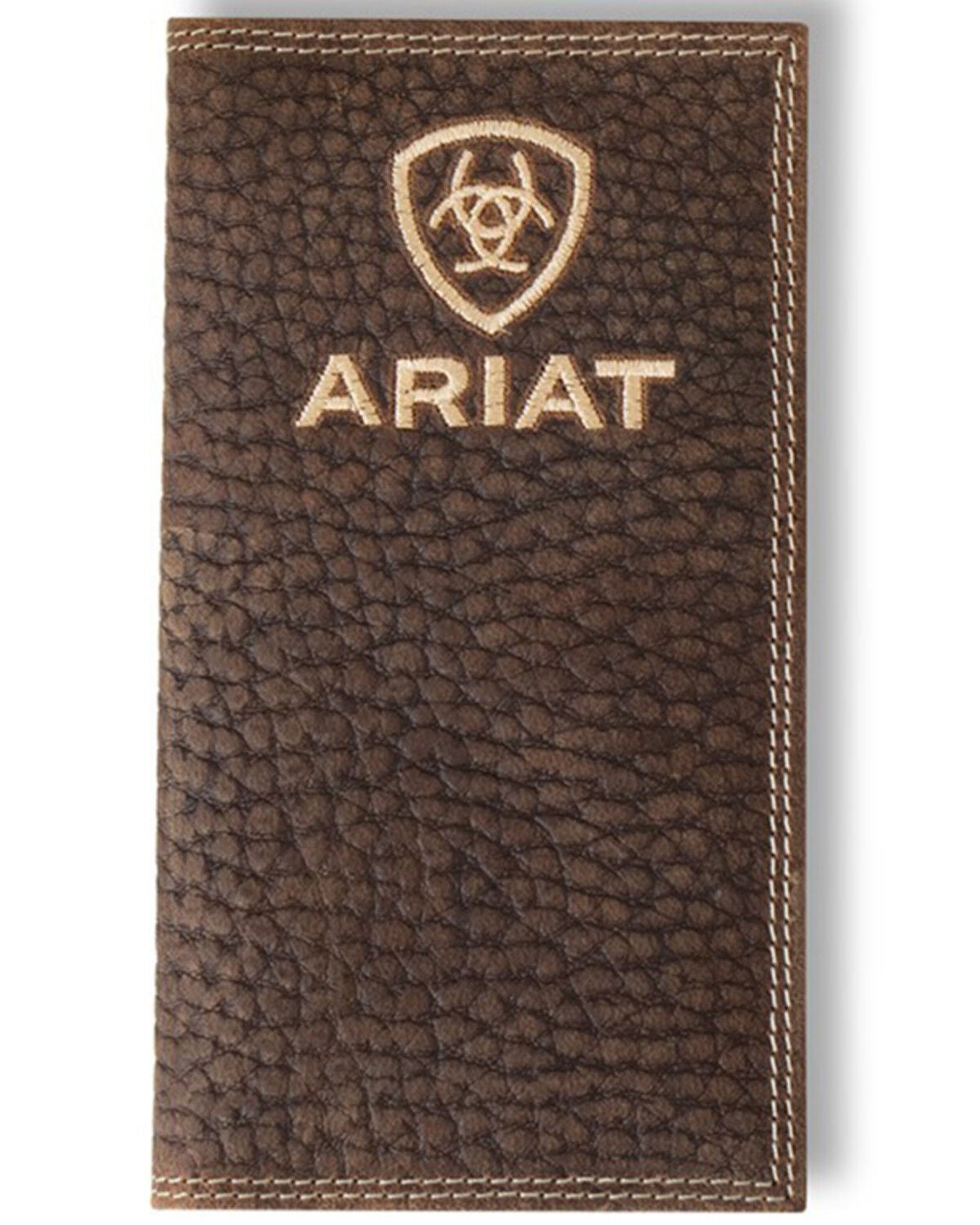 Ariat Men's Bull Hide Embroidered Rodeo Wallet, Brown, hi-res
