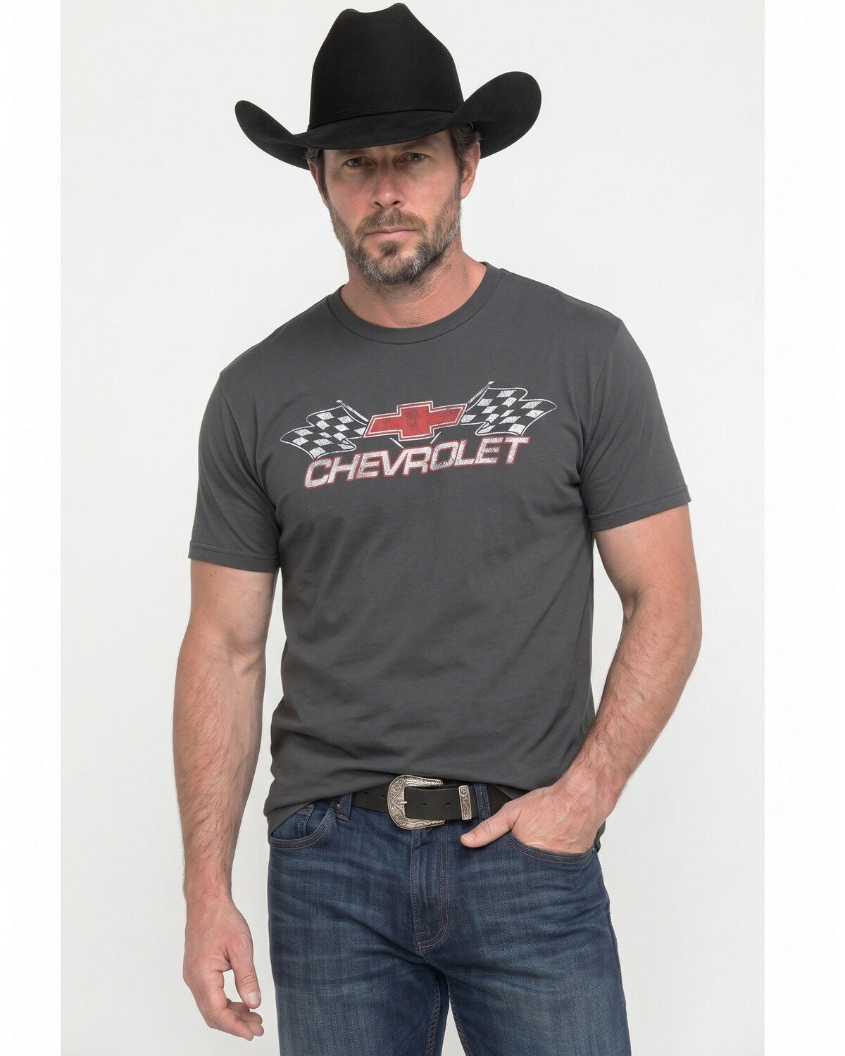 Americana Men's Flag Logo Short Sleeve Graphic T-Shirt, Charcoal, hi-res