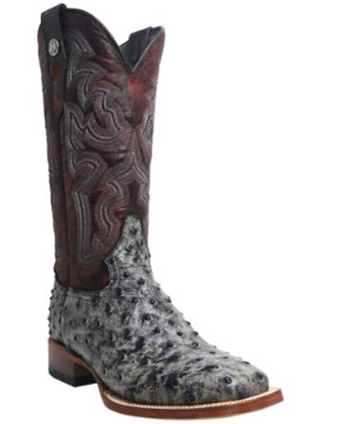 Tanner Mark Women's Rita Ballou Faux Ostrich Western Boots - Broad Square Toe, Charcoal, hi-res