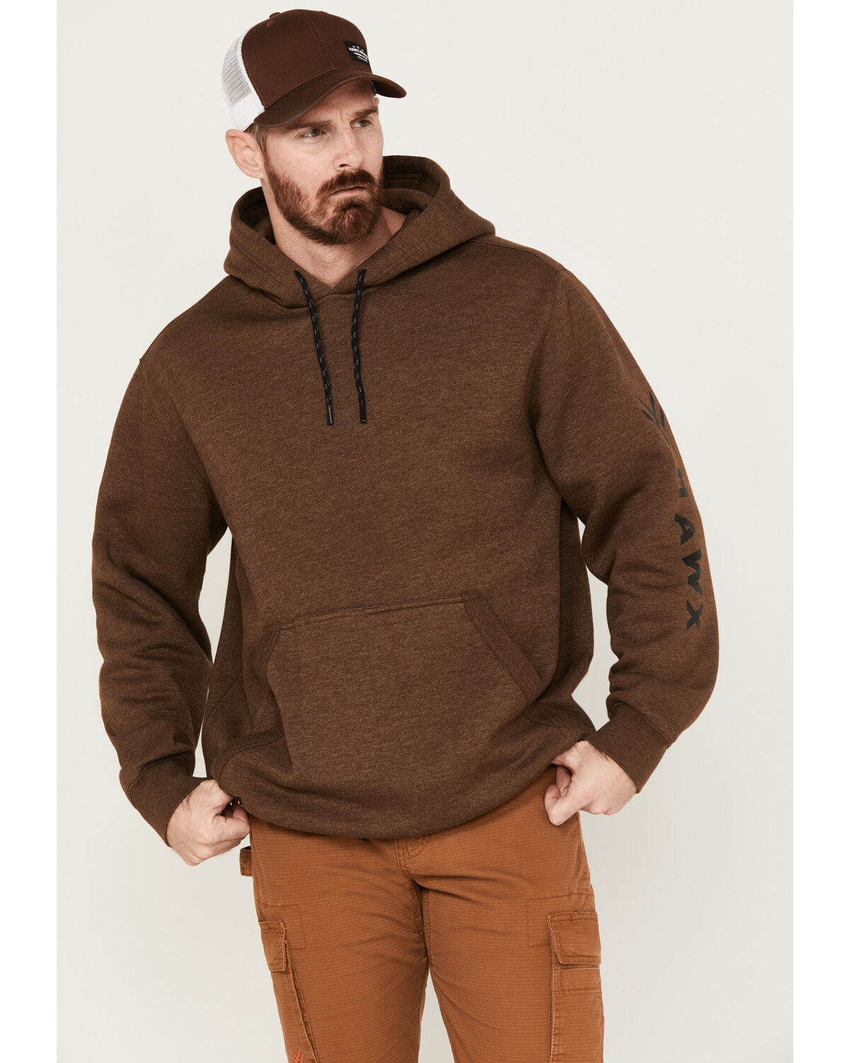 Image #1 - Hawx Men's Primo Logo Graphic Fleece Hooded Work Sweatshirt, Brown, hi-res