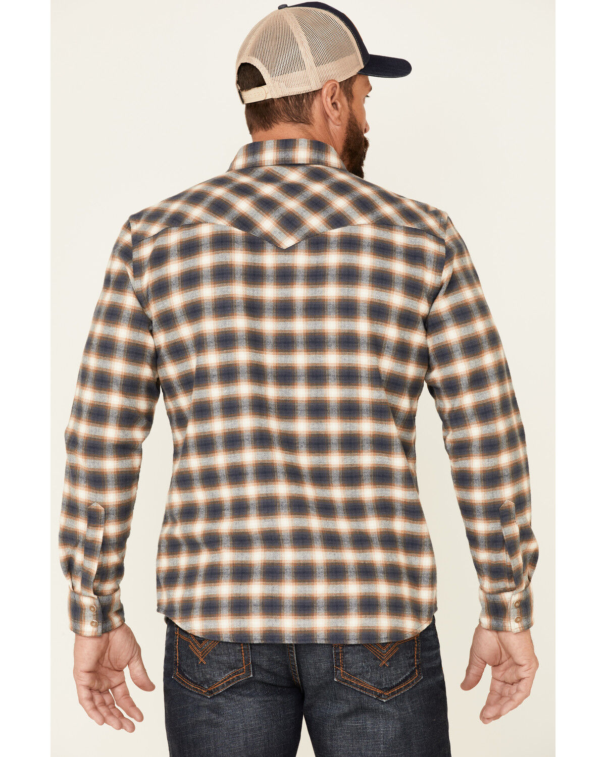 Image #4 - Pendleton Men's Navy Wyatt Small Plaid Long Sleeve Snap Western Shirt, Navy, hi-res