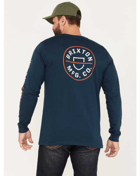 Brixton Men's Crest Circle Logo Graphic Long Sleeve T-Shirt, Navy, hi-res