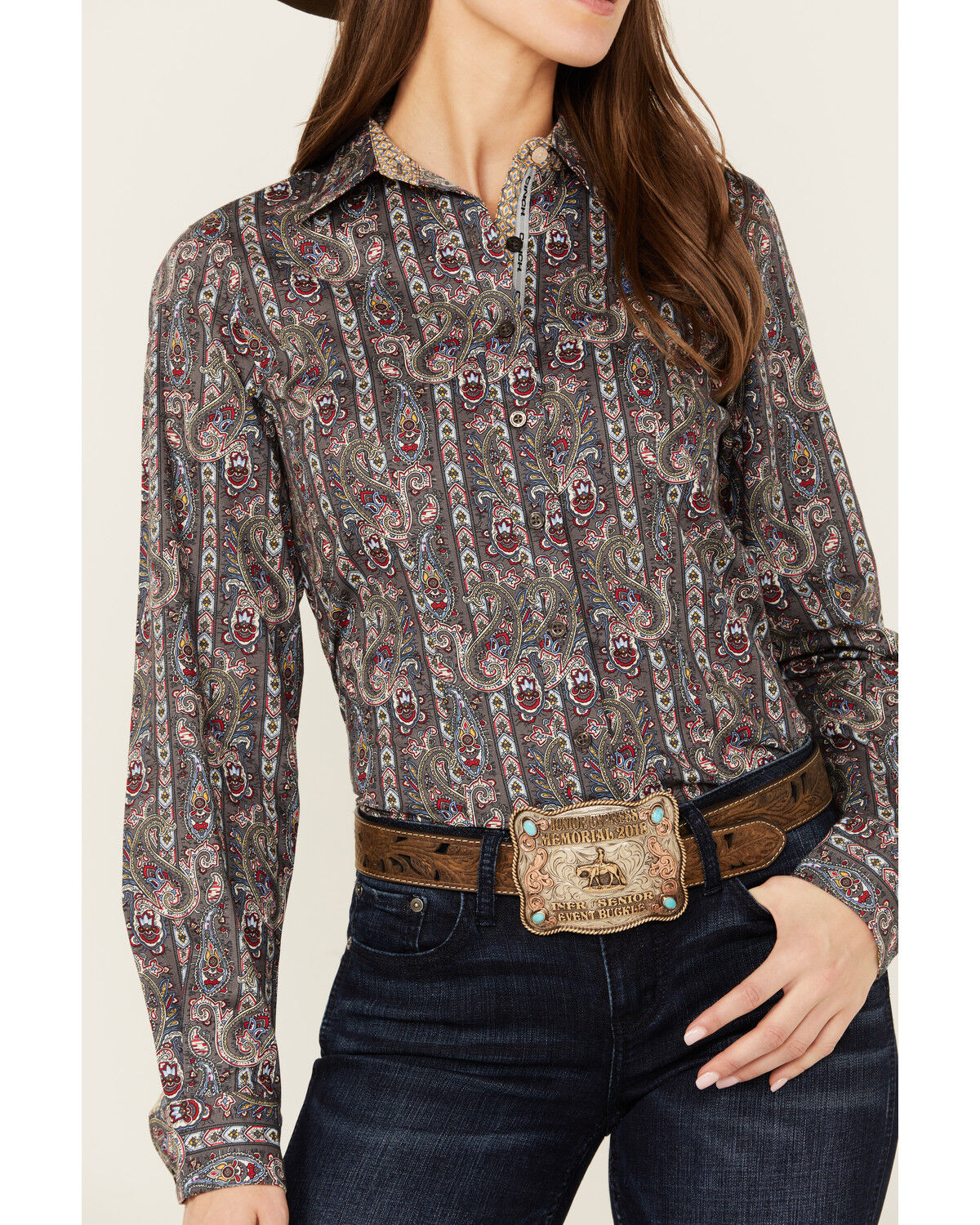 Image #3 - Cinch Women's Paisley Print Long Sleeve Button-Down Western Core Shirt, Grey, hi-res