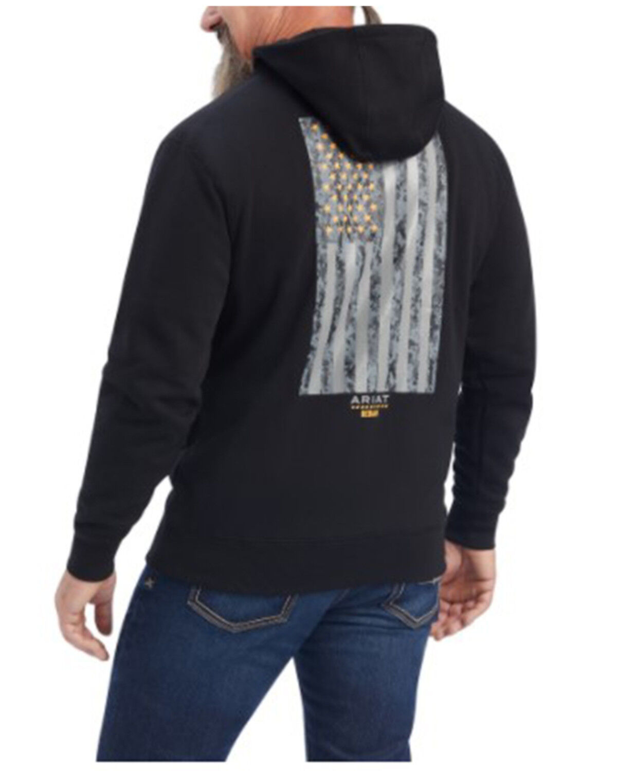 Image #2 - Ariat Men's Rebar Workman Reflective Flag Graphic Hooded Work Jacket, Black, hi-res