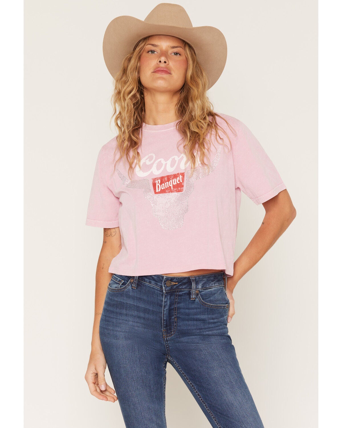 Coors Women's Rhinestone Icon Short Sleeve Cropped Graphic Tee, Pink, hi-res