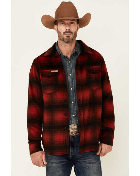 Powder River Outfitters Men's Red Ombre Plaid Wool Button-Front Shirt Jacket , Black/red, hi-res