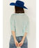 Image #4 - POL Women's Sequin Button Up Top, Blue, hi-res