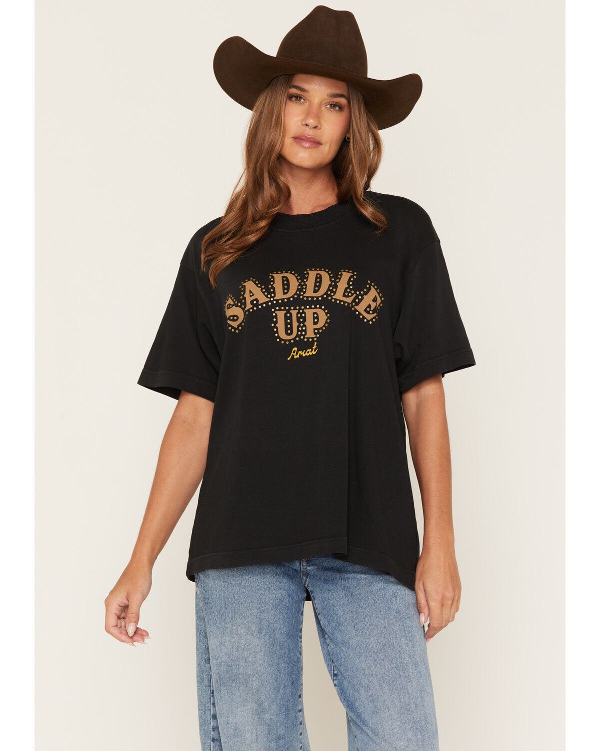 Image #1 - Ariat Women's Saddle Up Short Sleeve Graphic Tee, Black, hi-res