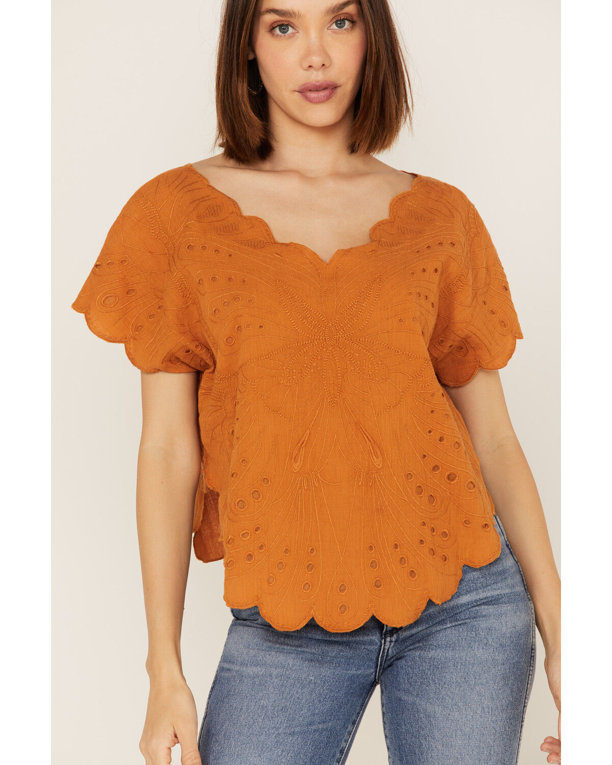 Image #3 - Talisman Women's Flutterby Blutterfly Lace Short Sleeve Top, Orange, hi-res