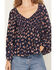 Image #3 - Angie Women's Floral Print Long Bell Sleeve Top, Navy, hi-res
