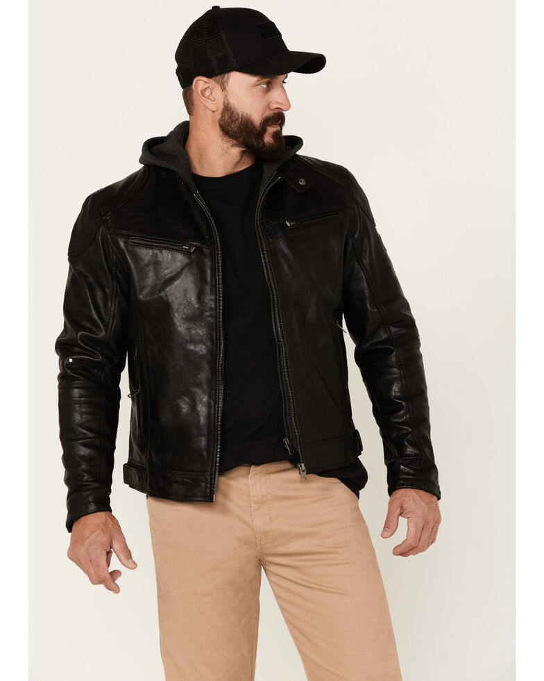 Mauritius Leather Men's Biko Zip-Front Removable Hooded Leather Jacket , Black, hi-res