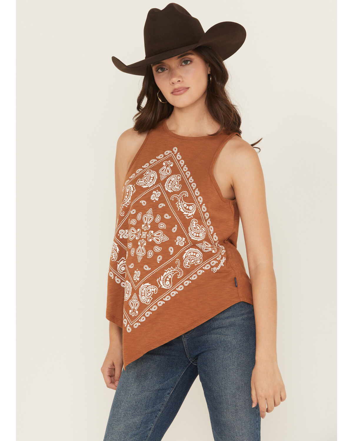 Image #1 - Wrangler Retro Women's Bandana Sleeveless Tank Top, Brown, hi-res