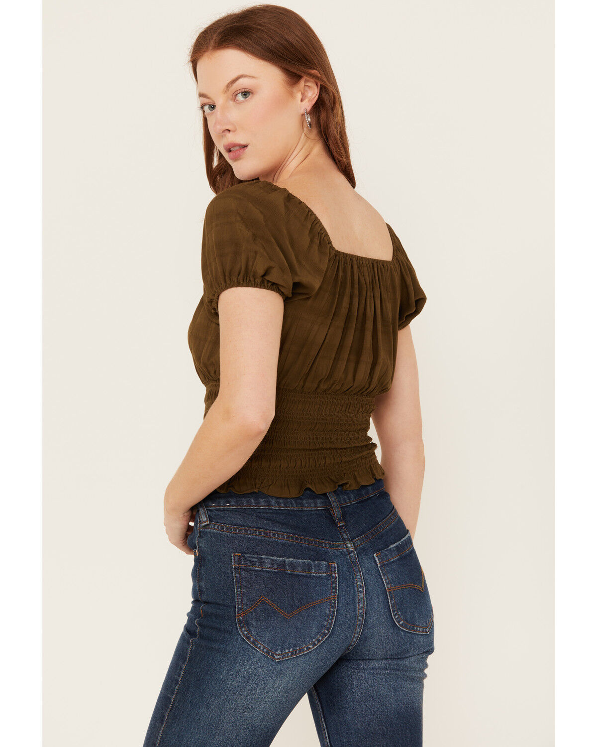 Image #4 - Shyanne Women's Puff Sleeve Smocked Bodice Top, Forest Green, hi-res